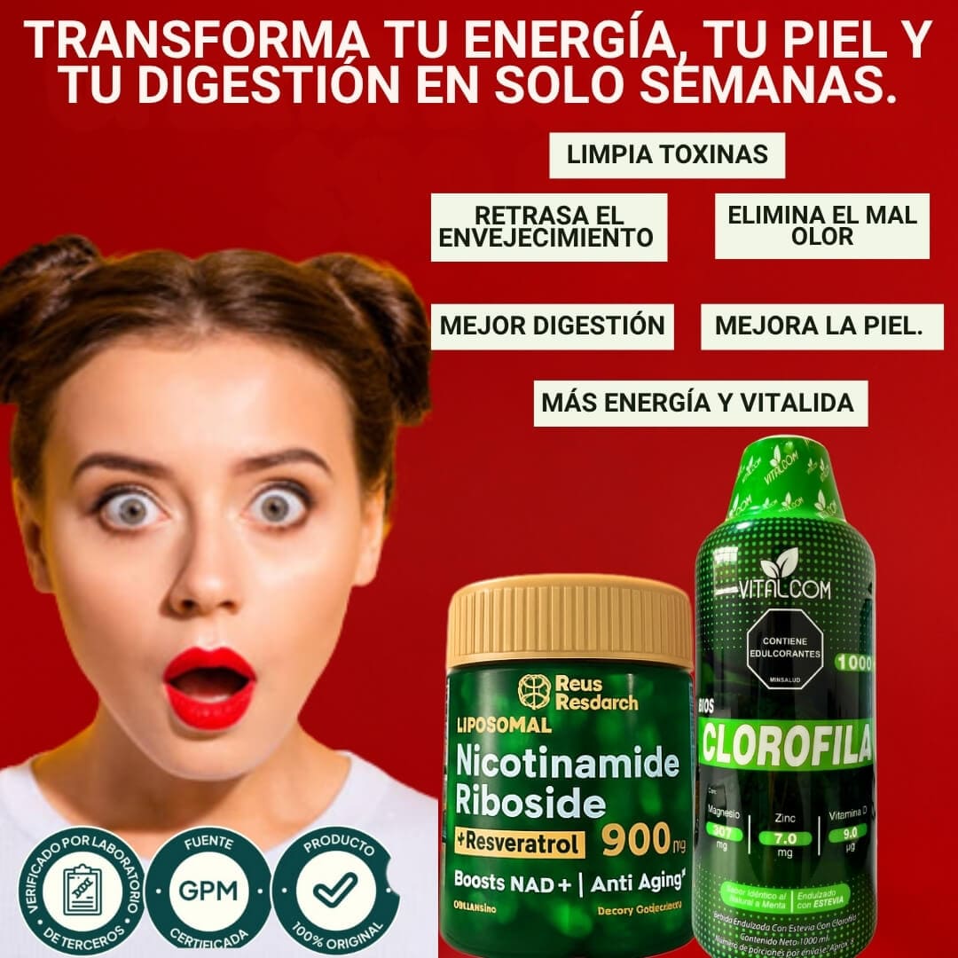 LIPOSOMAL NAD+ RESVERATROL Y CLOROFILA LIQUIDA.
