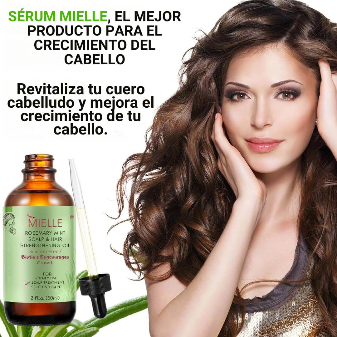 MIELLE: POTENCIA EL CRECIMIENTO DEL CABELLO, CON ROMERO, MENTA Y BIOTINA.