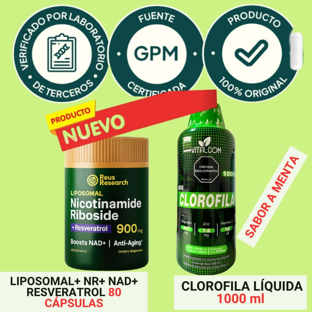 LIPOSOMAL NAD+ RESVERATROL Y CLOROFILA LIQUIDA.