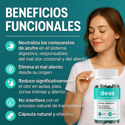 DEOS®️: ELIMINA EL MAL OLOR EN AXILAS, PIES, ALIENTO Y ZONA INTIMA. + COLÁGENO HIDROLIZADO GRATIS.