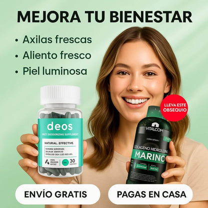 DEOS®️: ELIMINA EL MAL OLOR EN AXILAS, PIES, ALIENTO Y ZONA INTIMA. + COLÁGENO HIDROLIZADO GRATIS.