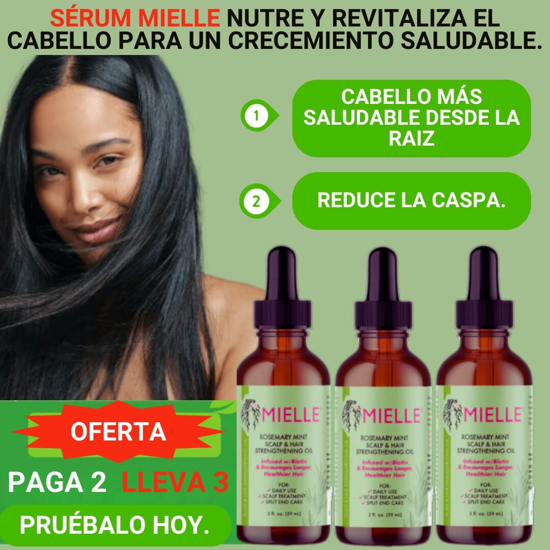 MIELLE: POTENCIA EL CRECIMIENTO DEL CABELLO, CON ROMERO, MENTA Y BIOTINA.