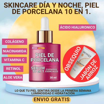 SERUM PIEL DE PORCELANA 10 EN 1. REDUCE MANCHAS, ARRUGAS Y ACNE + OBSEQUIO.®️