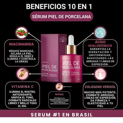 SERUM PIEL DE PORCELANA 10 EN 1. REDUCE MANCHAS, ARRUGAS Y ACNE + OBSEQUIO.®️