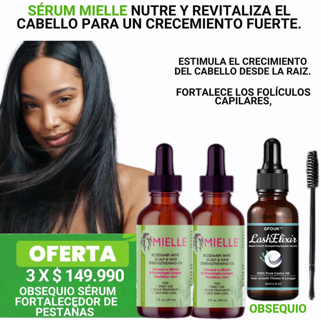 FORTALECE TU CABELLO 👩‍🦰CON SERUM MIELLE, CON BIOTINA, ROMERO Y MENTA.🌿