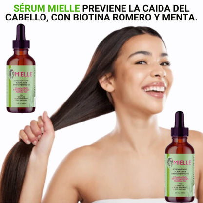 FORTALECE TU CABELLO 👩‍🦰CON SERUM MIELLE, CON BIOTINA, ROMERO Y MENTA.🌿