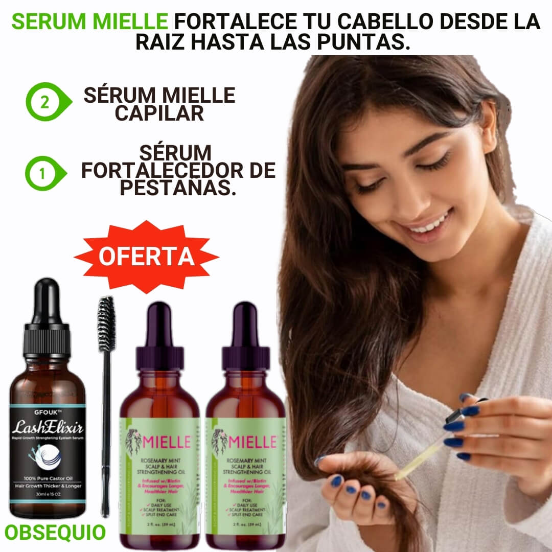 FORTALECE TU CABELLO 👩‍🦰CON SERUM MIELLE, CON BIOTINA, ROMERO Y MENTA.🌿