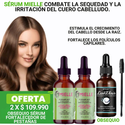 FORTALECE TU CABELLO 👩‍🦰CON SERUM MIELLE, CON BIOTINA, ROMERO Y MENTA.🌿